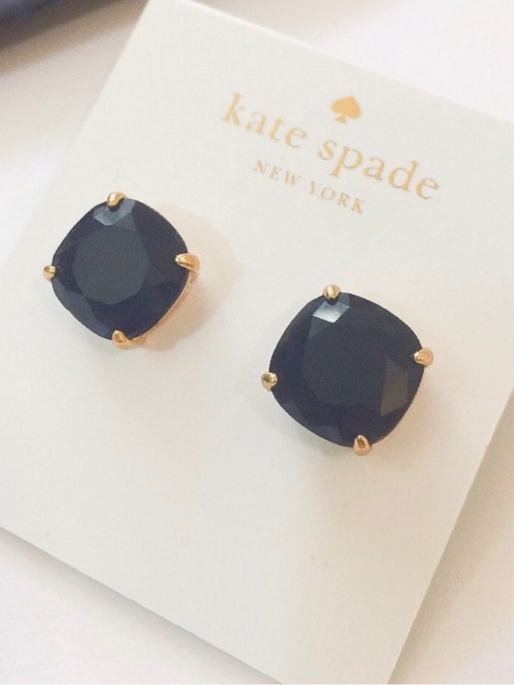 kate spade Navy and Gold Cushion Stud Earrings